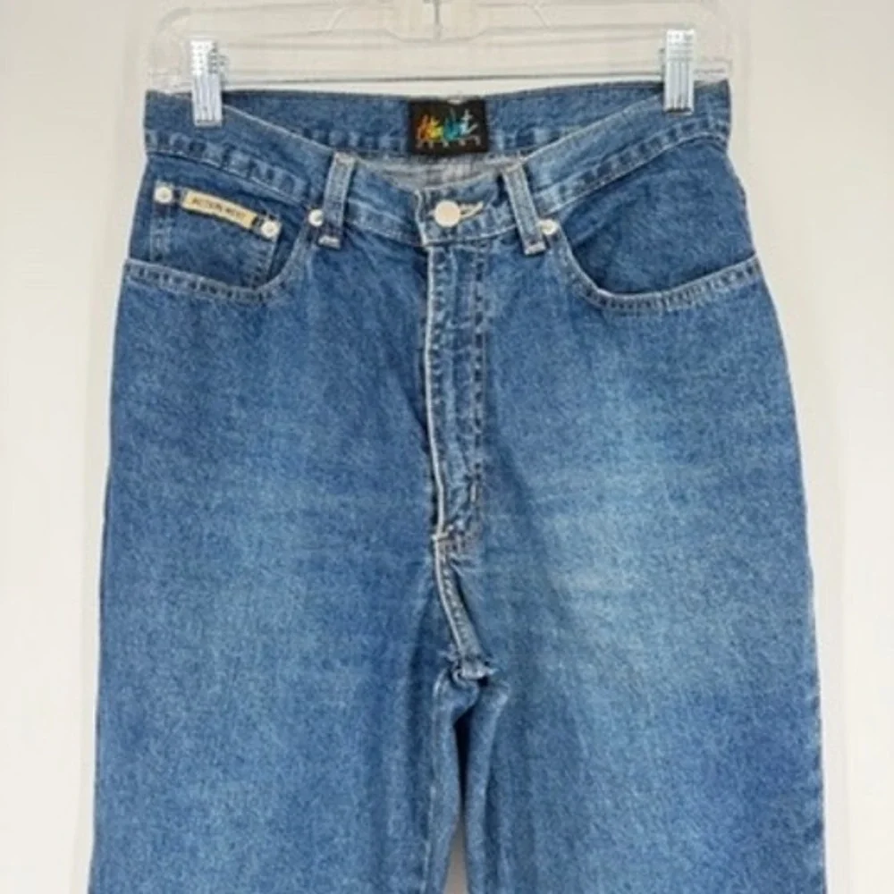 ActionWest Vintage High Waisted Wide Leg Blue Jeans Side Slit 100% Cotton Size 6